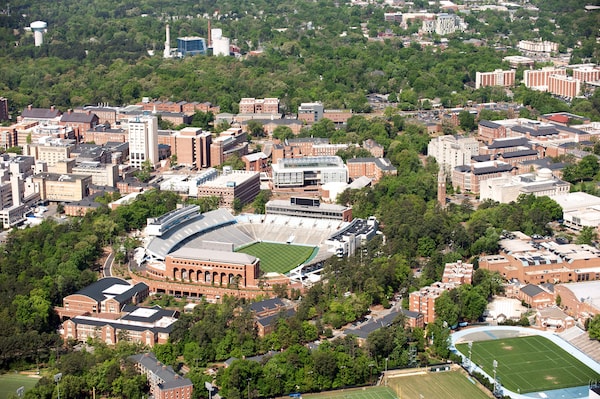 Overhead of the university campus in Chapel Hill, NC